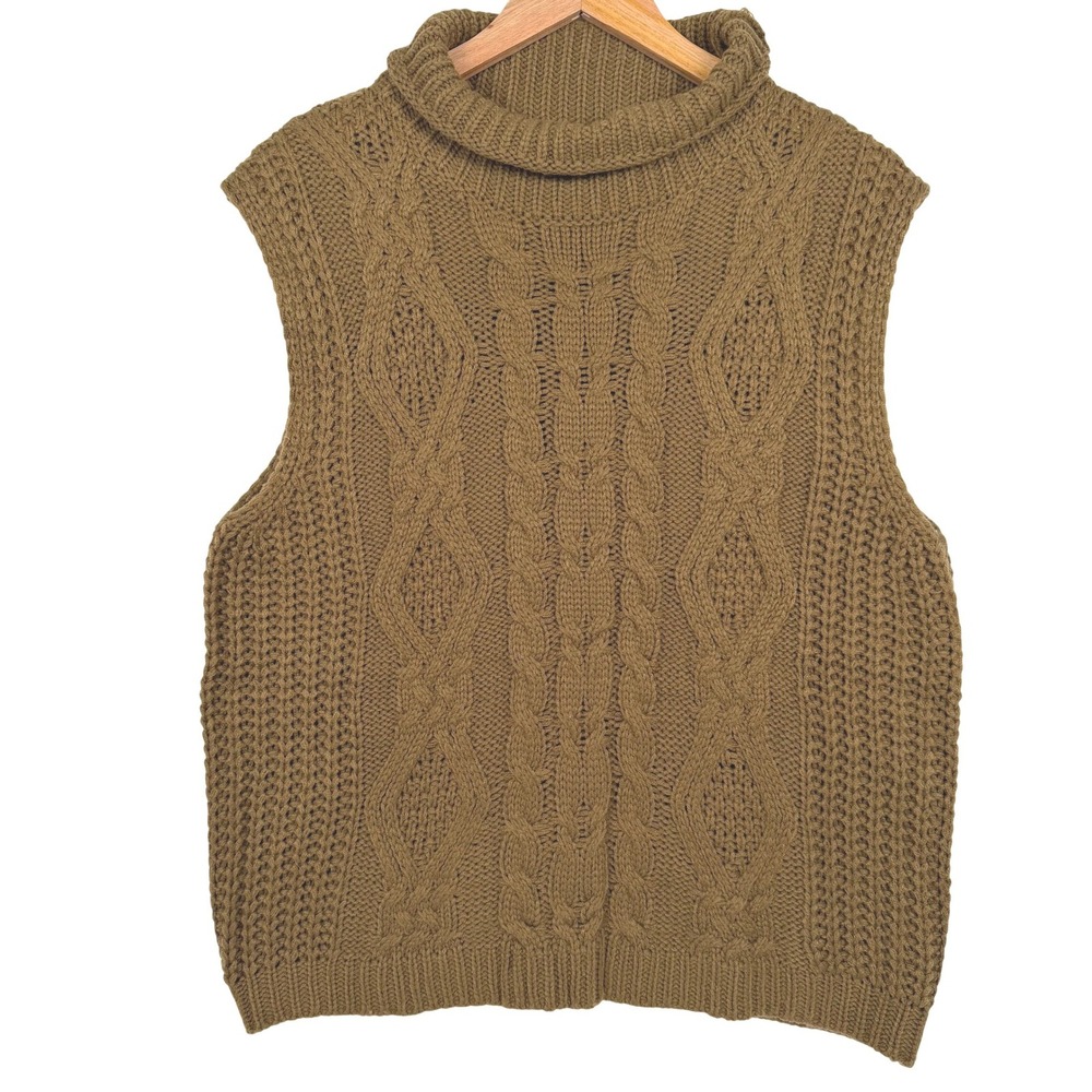 ANDTHEWHY Cable Knit SleevelessSweater Women S/M Brown Turtleneck‎
